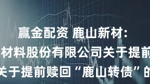 赢金配资 鹿山新材: 广州鹿山新材料股份有限公司关于提前赎回“鹿山转债”的公告